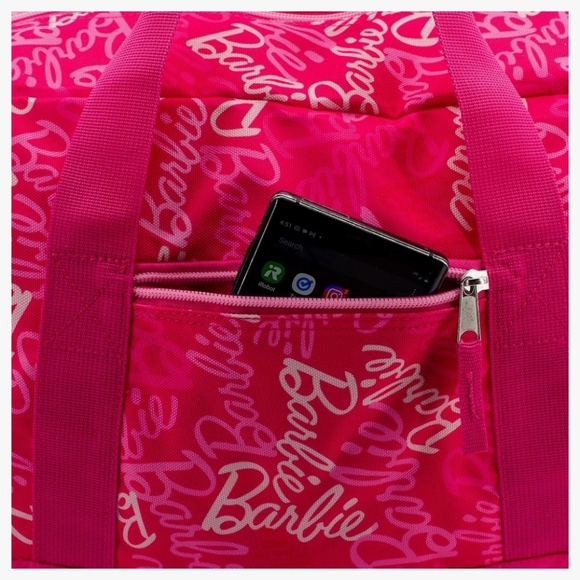 Barbie Large Duffle Bag Weekender Travel Gym Bag With Logo & Detachable Strap - Picture 4 of 5